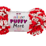 Пряжа Alize Puffy More 6286 белый-красный