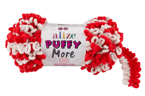 Пряжа Alize Puffy More 6286 белый-красный